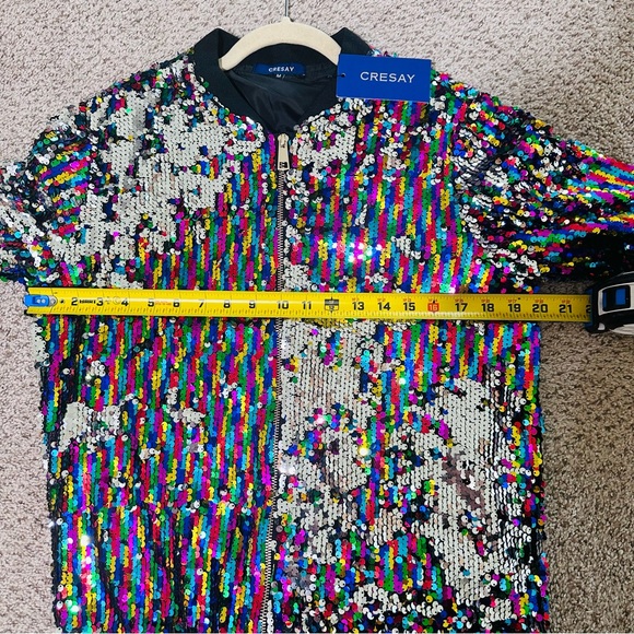 CRESAY Colorful Sequin Zip Up BOMBER JACKET! Woman’s Size Medium - Picture 6 of 14